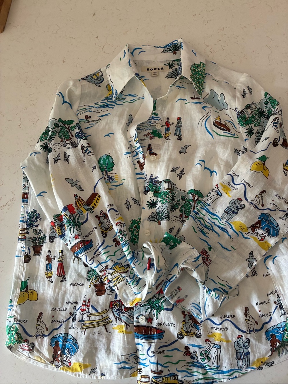 Boden White Scenic Print Button-Up Blouse